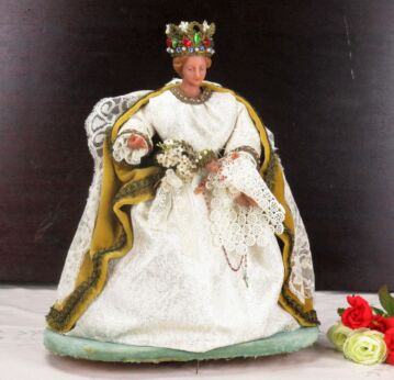Vintage Wax Madonna Virgin Mary Infant Jesus Figurine Hand Made Gorgeous