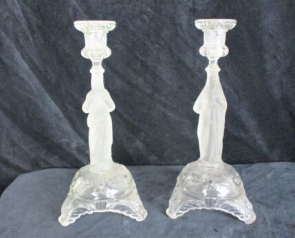 Couple Art glass Candle Holders Holy Heart Virgin Mary Jesus Christ