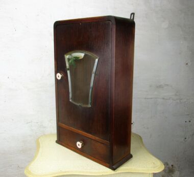 Bauhaus Art Deco Wooden Medicine Apothecary Wall Cabinet Beveled Glass mirror