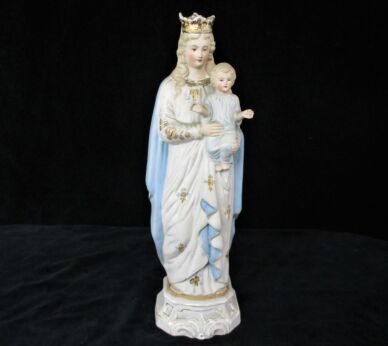 Antique Porcelain Bisque Statue Virgin Mary Our Lady Madonna Infant Child Baby Blue 11.81"