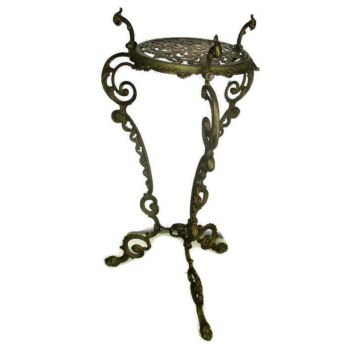 Ornate French Brass Pedestal Table Plant Stand Embossed Hollywood Regency