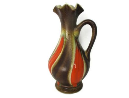 West Germany Art Pottery Vase Jug Pitcher Orange Brown ceramic Funky