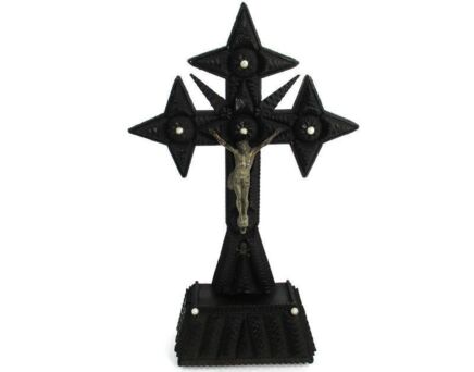 Altar Standing Crucifix Corpus Christi Hand Carved Wood Spelter Folk Art Beautiful