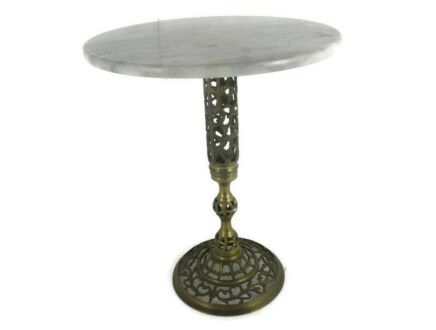 Coffee Side Wine Accent Table Ornate Brass Marble top Hollywood regency Style