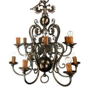 Huge Antique Flemish Double 12 Arms Castle Chandelier Eagle Jesters Gothic Brass