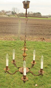 Vintage Ornate Brass 5 Arm Chandelier Lights Beautiful