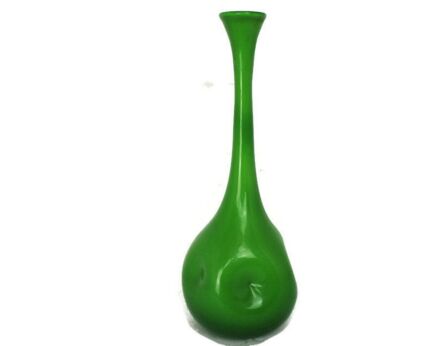 Vintage Retro Dented Cased Glass Genie Bottle Vase Green Extremely HTF Funky