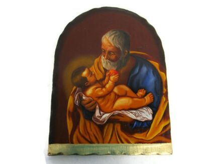 Wooden Icon Paint On wood Poland Certificate Saint Joseph with Infant Jesus