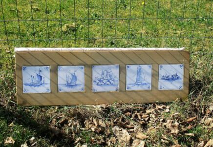 Framed Ceramic Delft Tile Scene Panel Dutch Blue White Decoration Boats Sailing