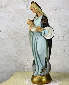 Polychrome Large Statue Virgin Mary Madonna Holy Mother Plaster Crescent Moon