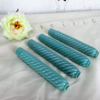 4 Antique Custard Swirled Glass Blue Green Bobeche Candle Chandelier Sleeves