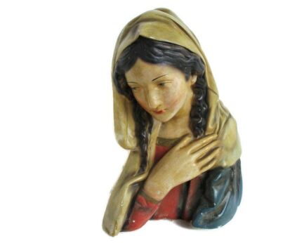 Gorgeous Virgin Mary Madonna Blessed Virgin Plaster Statue Bust Plaster Art Deco 1920s
