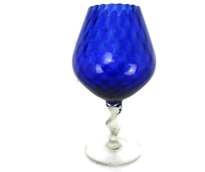 Large Vintage Goblet Apothecary Jar Swirled Opt Glass Twisted Stem Cobalt Blue Mid Century Gorgeous Modernist