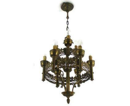 Gothic Ornate Brass 9 Arms Lights Chandelier Revival Empire Impressive Antique