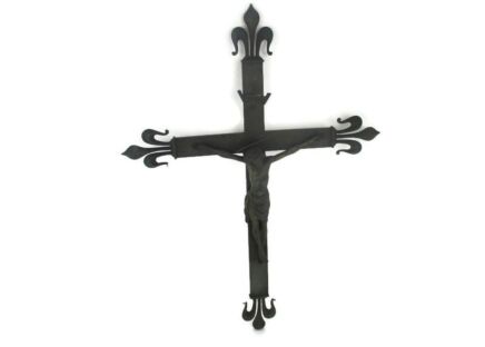 Large hanging Wall Crucifix Completely Brass Corpus French Fleur de Lis Chapel