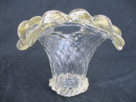 Venetian Murano Chandelier Replacement Part Clear Gold Shade Art Glass Reclaimed