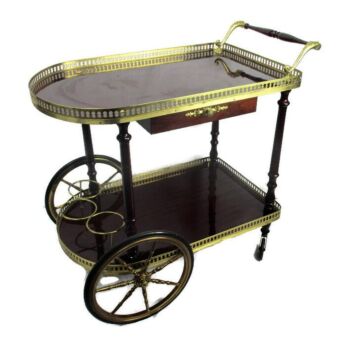 Mid century Modern Bar Cocktail Entertainment Cart Trolley Veneer Wood Drawer Retro Funky Vintage