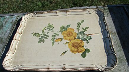 Italian Mid Century Hollywood Regency Florentine Large Serving Tray Yellow Roses