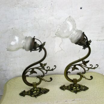 Couple Art Nouveau Wall Sconces Etched glass Sconces Brass Bird Eagle Chimera