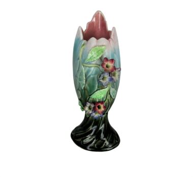 Art Deco Barbotine Majolica Vase Applied Roses Vase Marked Lovely