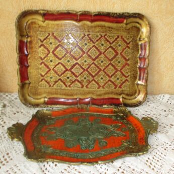 Italian Mid Century Hollywood Regency Florentine Serving Tray Platter set of 2