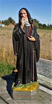 Statue St Saint Benedict of Nursia Black Raven Plaster 11.81"