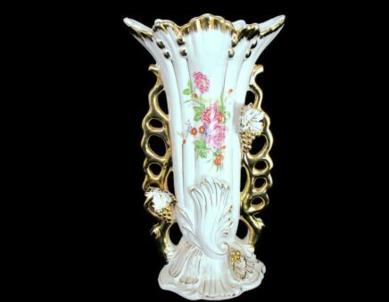 Porcelain Fan Flair Bridal Vase ornate Flower Motive Vintage Lovely 11.81"