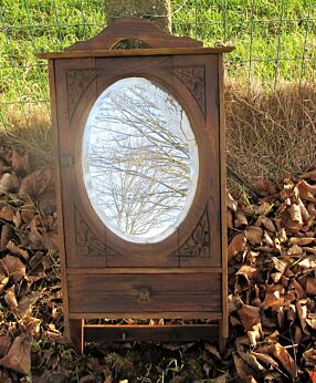 Vintage Apothecary Oval Mirror Beveled Glass Bathroom Cabinet Towel Hooks
