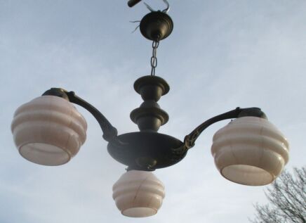Vintage Chandelier Pink Marbled designed Shades 3 Lights Art Deco