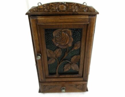 Kitchen Medicine Apothecary Bathroom Cabinet Green Glass Cut Roses Exquisite