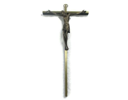 Lovely Vintage Ornate Wall Hanging Crucifix Cross Modernist Corpus Christi Jesus Christ Brass  Faux Brass