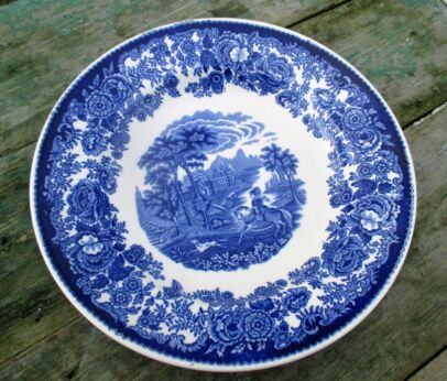 Antique Plate Lonka Confiserie Blue White Huntress Hunt Dog Soup Plate Collector