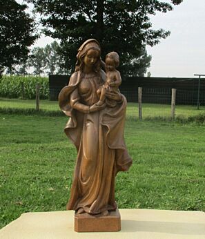 Large Vintage Virgin Mary Madonna with Child Hand Carved Wood Statue 21.85" WOW