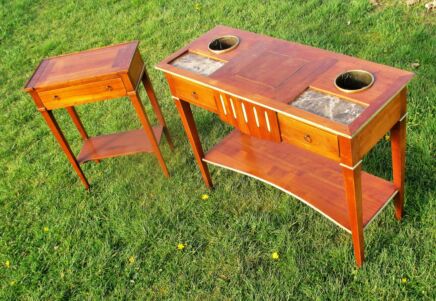 Antique French Shot Glass Bar & Champagne Cart Table Cabinet Wood Marble Signed