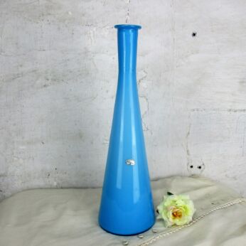 Vintage Retro Opaline Cased Glass Tall Bottle Vase Azzurro Blue Italy Empoli 16.53"