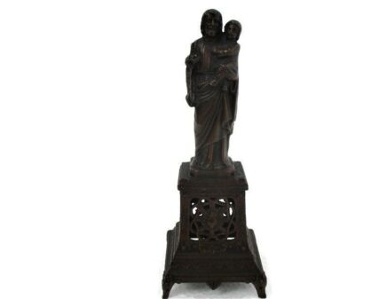 Miniature Statue Saint Joseph Protector of Homes Infant Jesus Christ Statue Rare Brass on Base 7.48"