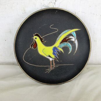 Small Vintage 60s Wall Hanging Plaque Plate Ruscha Pop Art Funky Rooster