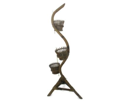 Standing Floor Planter Wicker Bamboo Rattan 3 tier Planters Mid Century Modernist Tiki Hobo shic