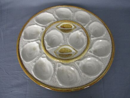 Large French Oyster Plate Faience Ceramic Majolica Vintage Serving Plate