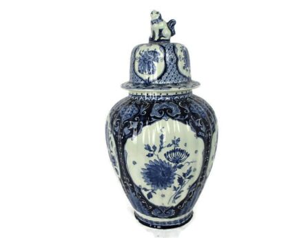 Delft Vase Urn Marked Blue White Foo Dog 15.74" Holland Hand Painted Delfts