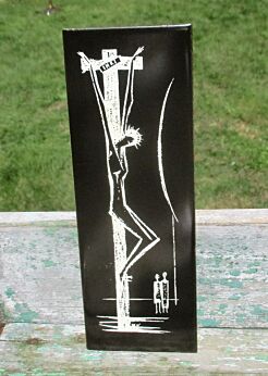 Vintage Ceramic Black Tile Wall Hanging Jesus Christ Crucifix Servais Germany