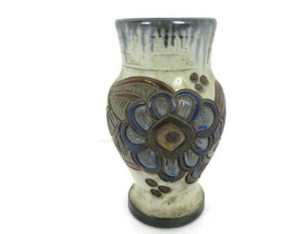 Art Deco Revival Vase Marked Dubois Flower Stoneware 9.25"