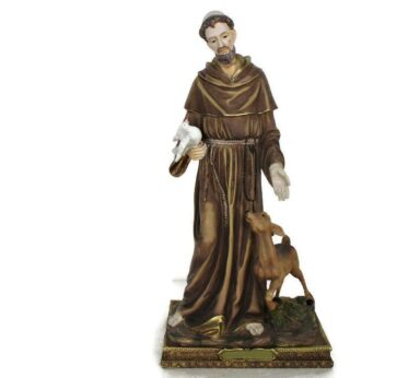 Large Statue saint Francis Francesko of Assisi Frior Giovanni di Pietro di Bernardone Birds Deer Lovely Hard Plastic 16.53"