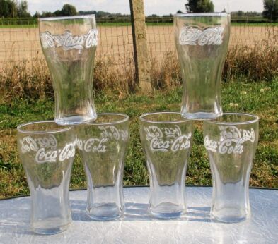 set of 6 Collectable mid century coca cola glasses 50s 3D textured letters Rare