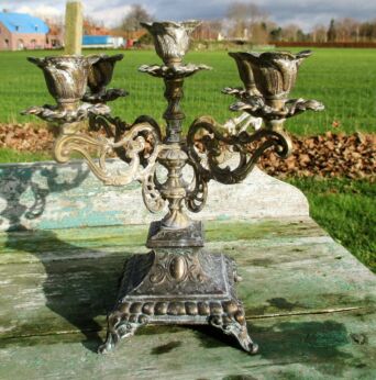 Antique Brass Ornate 5 Arm Candle Holder Candelabra Lovely
