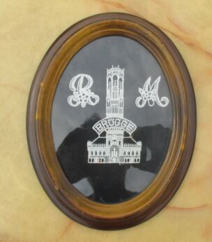 Handmade Belgian Lace Bruges Vintage Antique Belgium Authentic Oval frame