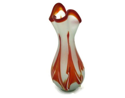 Fazzoletto Vintage Italian Mid Century Swirled hand Blown Glass vase red Yellow White Beautiful