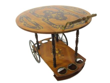 Retro Bar Cocktail Tea Entertainment Cart Trolley Inlay Marquetry Gate leg Italy Beautiful