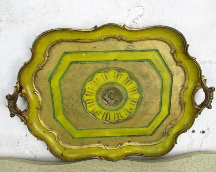 Mid Century Hollywood Regency Florentine Serving Tray Resin Yellow Italian