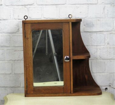 Small Cabinet Apothecary Kitchen Bathroom Wall Hanging Mirror Oak Vintage